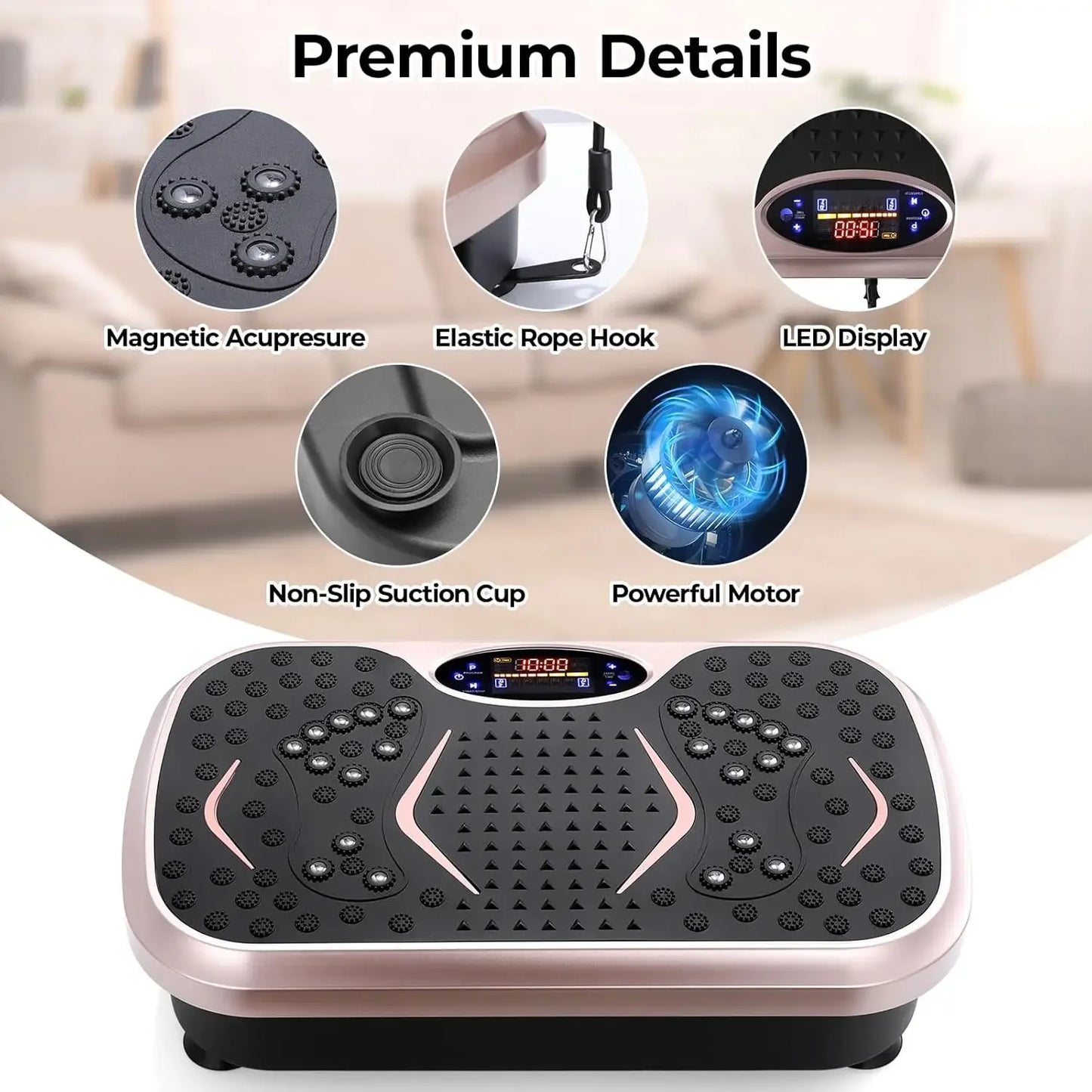 3D Vibration Plate Exercise Machine, Fitness Platform for Lymphatic Drainage, w/Loop Bands