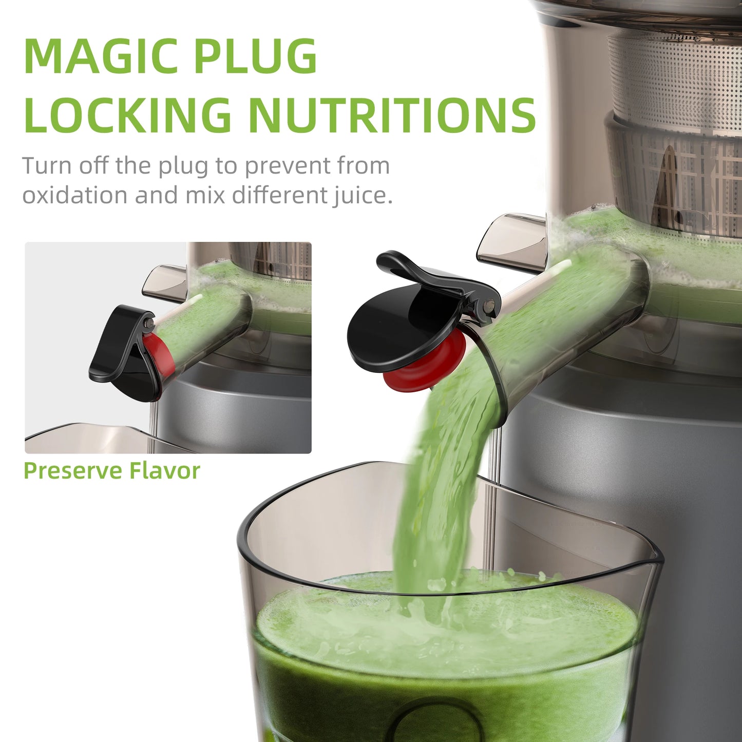 BioloMix Cold Press Juicer, 75mm Feed Chute, 200W 40-65RPM, Powerful Motor, Slow Masticating Fits Whole Fruits