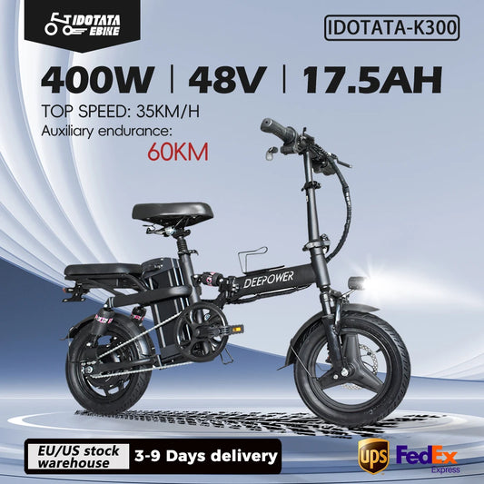 IDOTATA 48V 10Ah Foldable Electric Bike Throttle,400W Motor for Adults, for Urban Commuter Man Woman