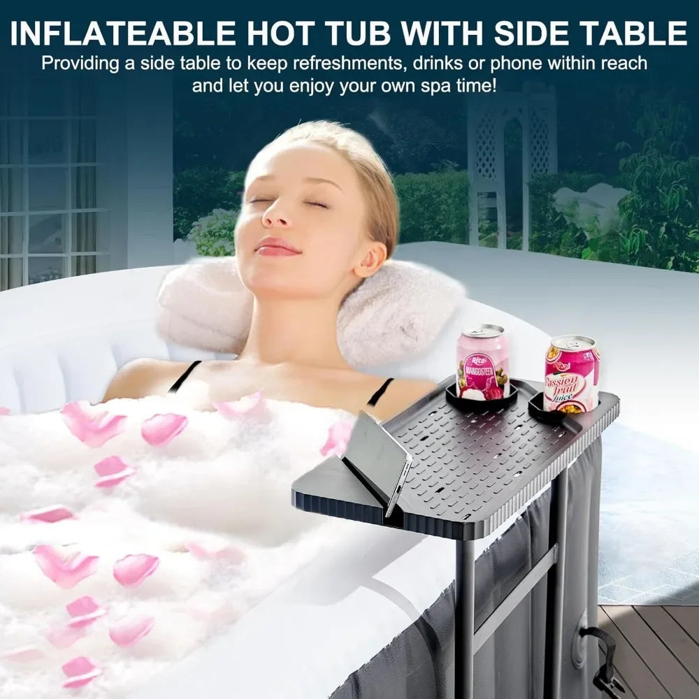 Inflatable Portable Hot Tub 75x47x25Inch, 2 Person Outdoor Spa 90 Bubble Jets and Heater Pump, Side Table