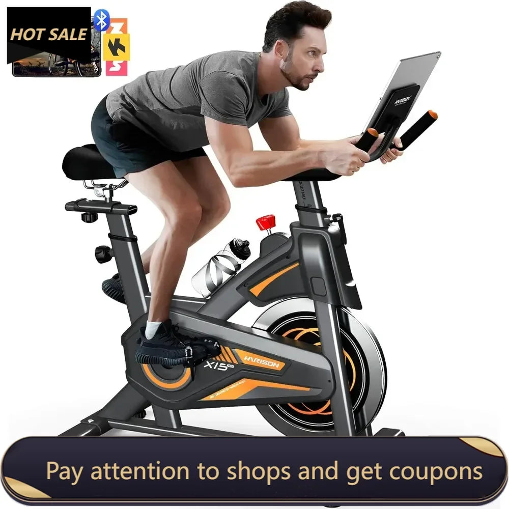 Magnetic/Brake Pad Bluetooth Exercise Bike, for Home with Tablet Holder & Comfortable Seat Cushion