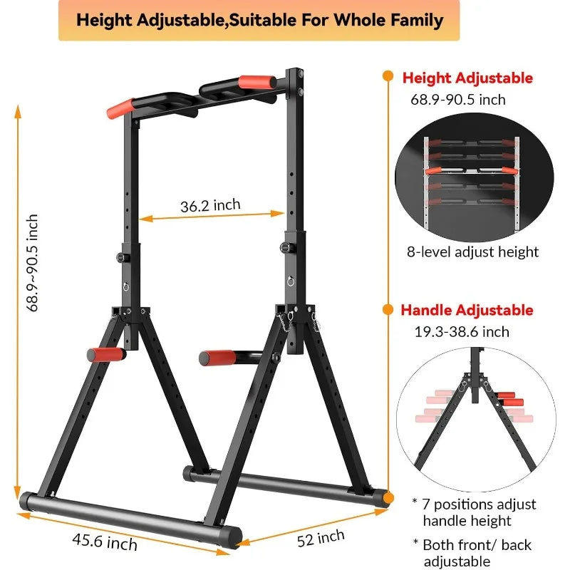 Foldable Power Tower Pull Up Bar Dip Station Adjustable Multifunctional Workout Station Gym Strength