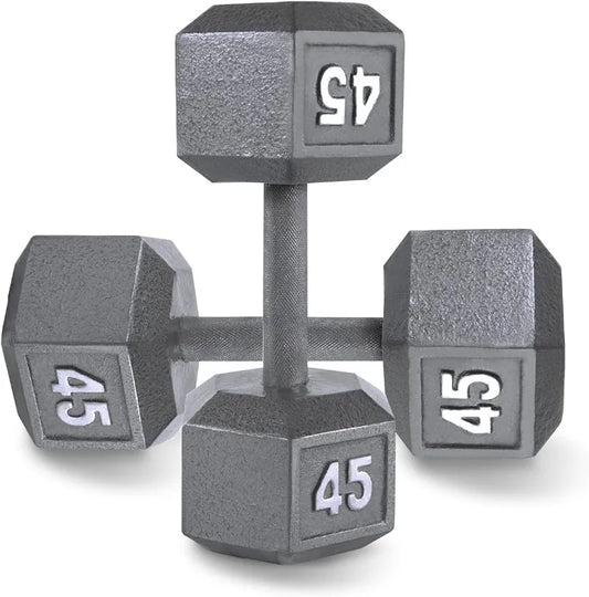 Cast Iron Solid Hexagon Dumbbells Strength Training Weights for Adults, Sold by Pairs,  Gray/Black