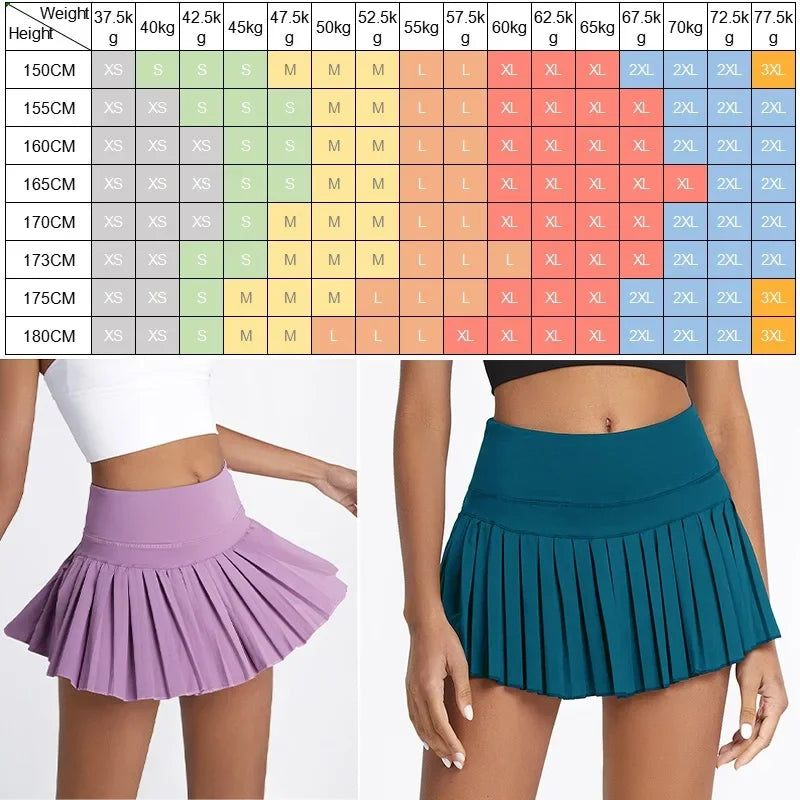 Safe Tennis Skirts XS-XXL Gym Golf Running Pleated Women Sports Fitness Shorts Pocket High Waist