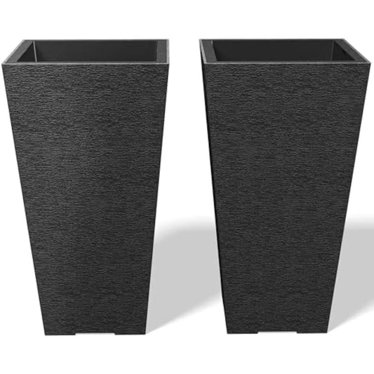 28 Inch Tall Planter Set of 2, Large Taper Planter for Outdoor Indoor Garden Patio Front Door (Black)