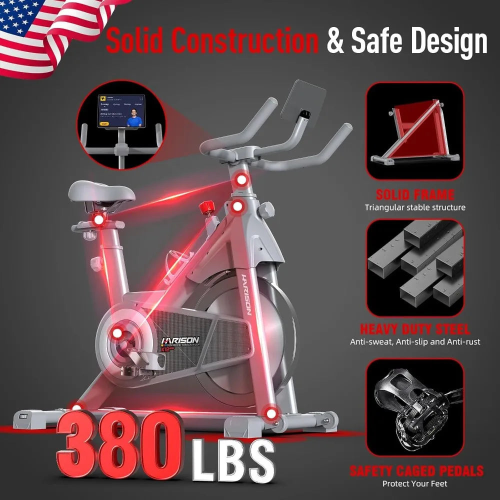 Magnetic/Brake Pad Exercise Bike 350lbs Capacity, for Home with Tablet Holder & Comfortable Seat Cushion