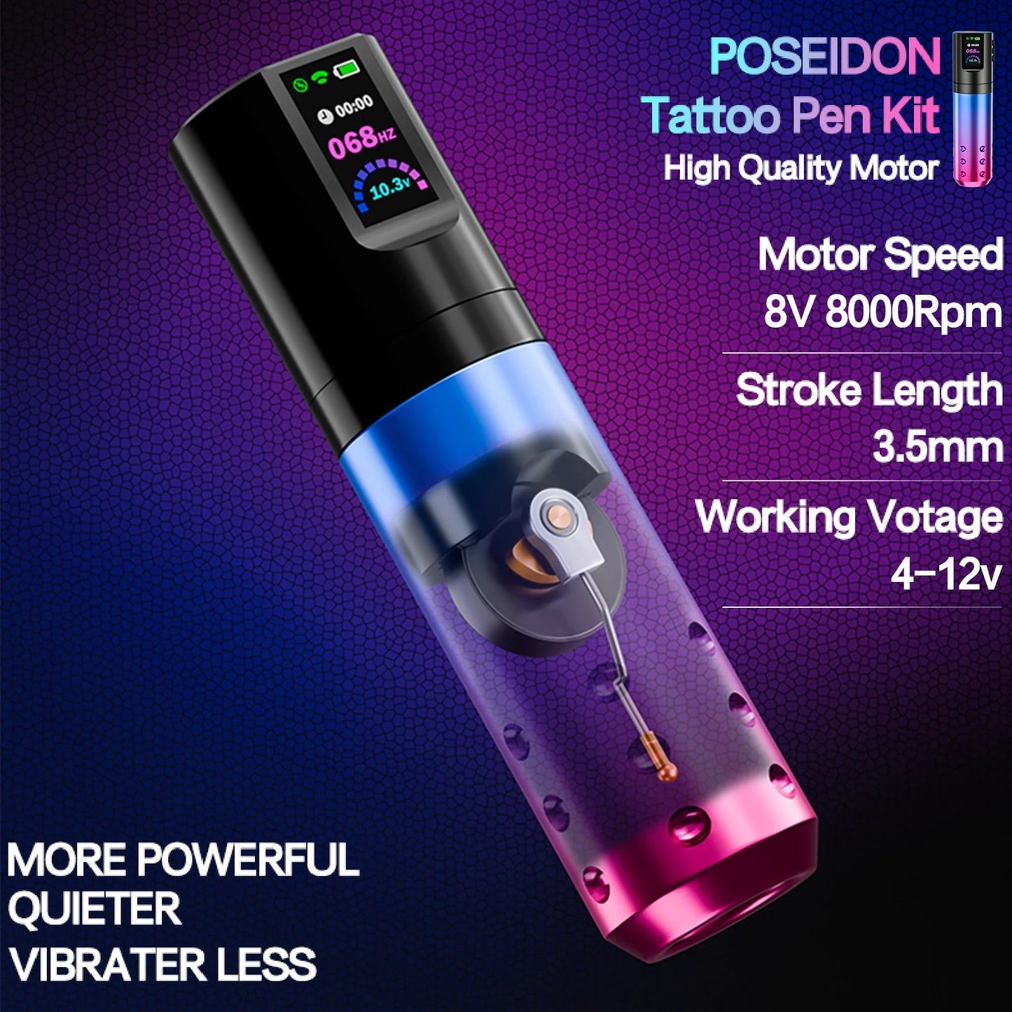 Tattoo Kit POSEIDON High Power For Permanent Makeup Tattoo Gradient Power Supply