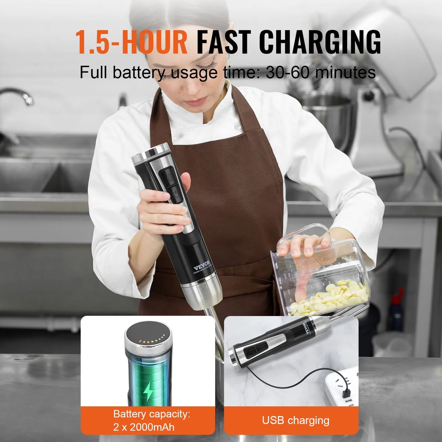 VEVOR 8/12 Speed Immersion Mini Portable Blender Handheld Mixer 200W 500W Cordless Recharge