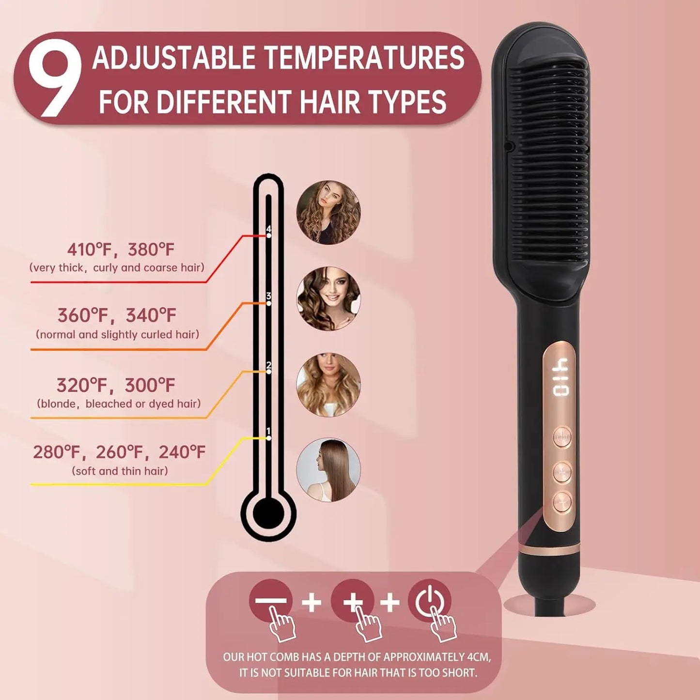 AP02 Negative Ionic Hair Straightener Brush for Women, Fast Heating, Anti-Scald & Auto-Shut Off