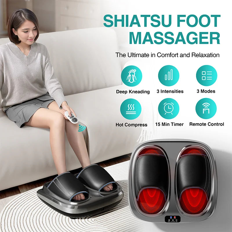 Finger Pressure Foot Massager, Hot Compress, Deep Kneading Therapy, Air Pressure, Vibration,