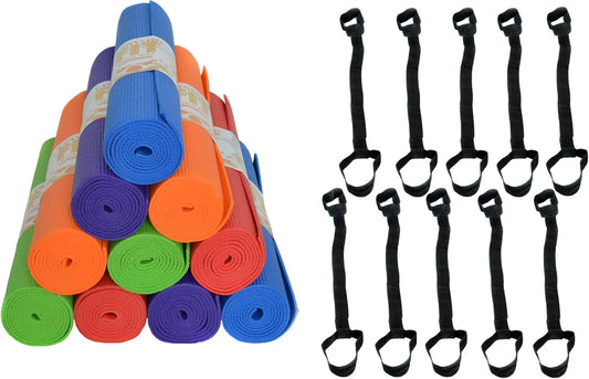 10-Pack Yoga Mat With Carrying Strap, 68" x 24" Non Slip Exercise Mat, 4mm Thick, Anti-Tear