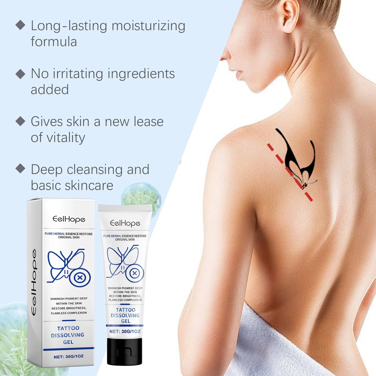 EELHOE 30g Tattoo Removal Gel Dissolve Tattoo Repair Skin Moisturizing Painless Deep Cleansing Gel