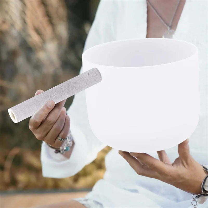 8" F Note Heart Chakra Frosted Quartz Crystal Singing Bowl for Sound Healing & Meditation