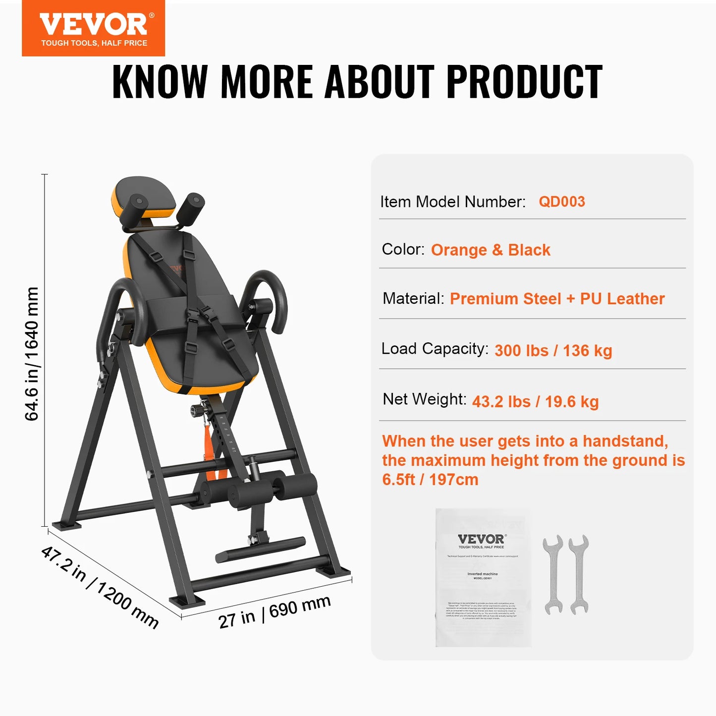 VEVOR Inversion Table Decompression Back Stretcher Equipment with Headrest Ankle Lock Adjustable Belt