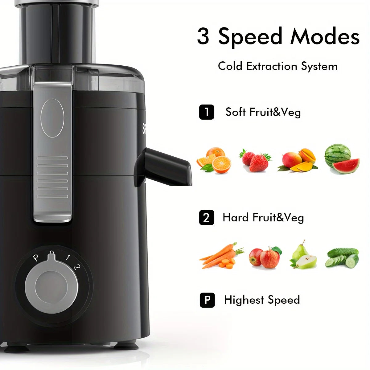 SiFENE Compact Centrifugal Juicer with 3-Speed Settings, Fast Juicer Machine, Easy to Clean, BPA Free, Black