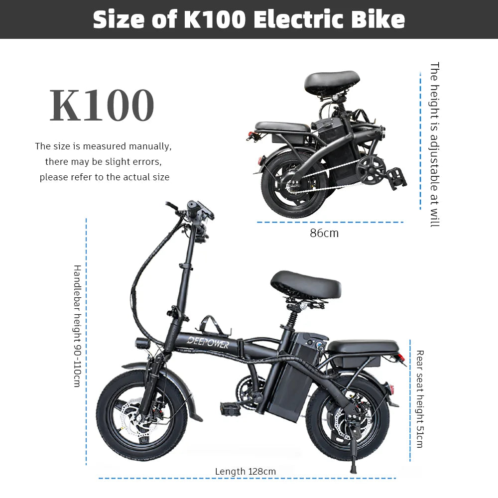 ZPW Adult Foldable Electric Bike K100 400W 48V 30AH Fat Tire City Commuter