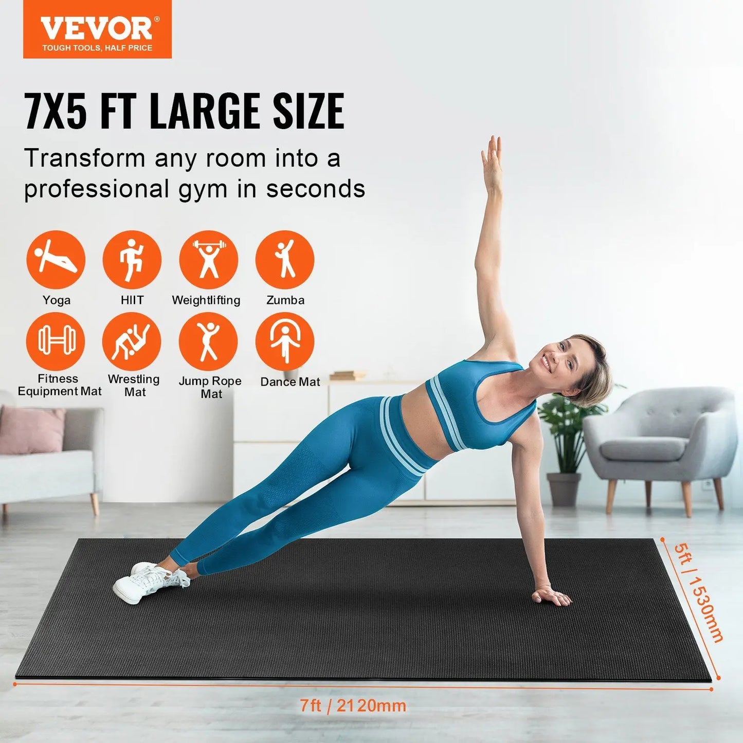 Exercise Mat, Non Slip High Density Premium Yoga Mat, Fitness & Exercise Mat with Bag & Carry