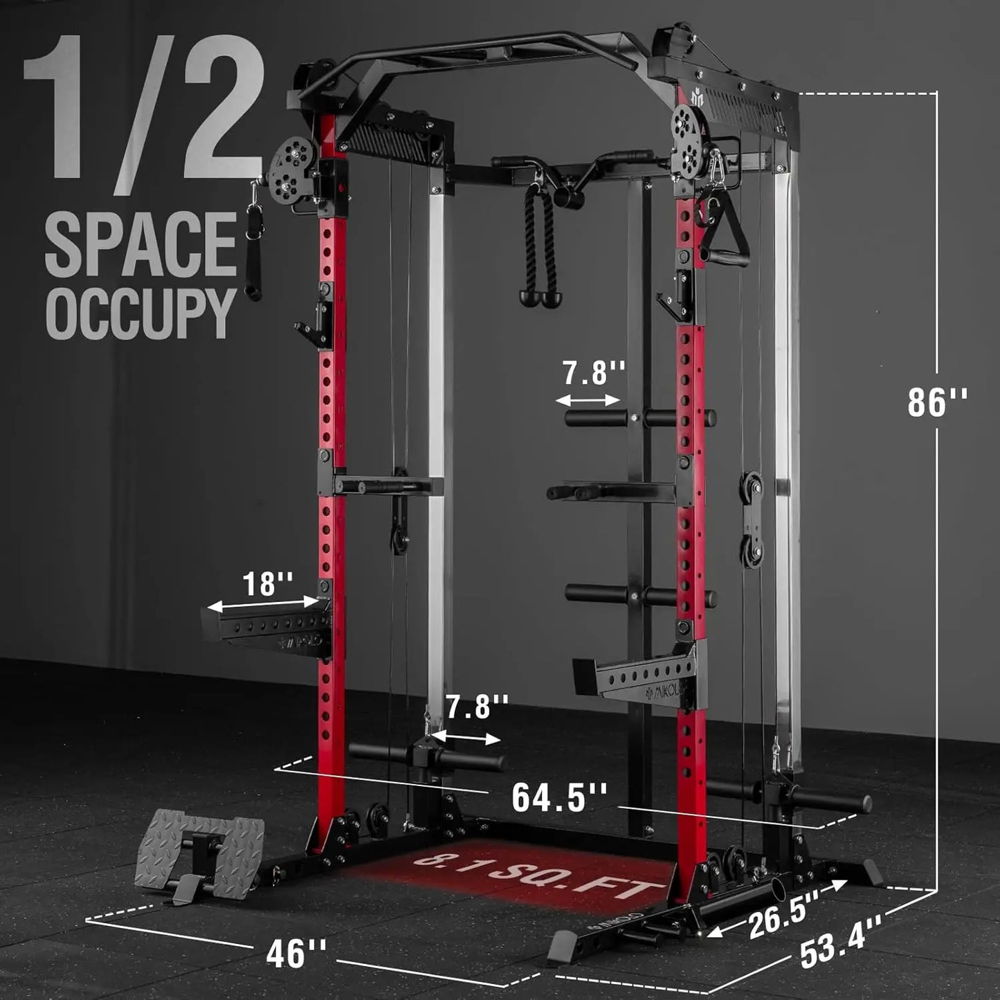 Power Cage, 2000LB Squat Rack, Dual Pulley Cable Crossover System, Multi-function Home Gym Workout Machine