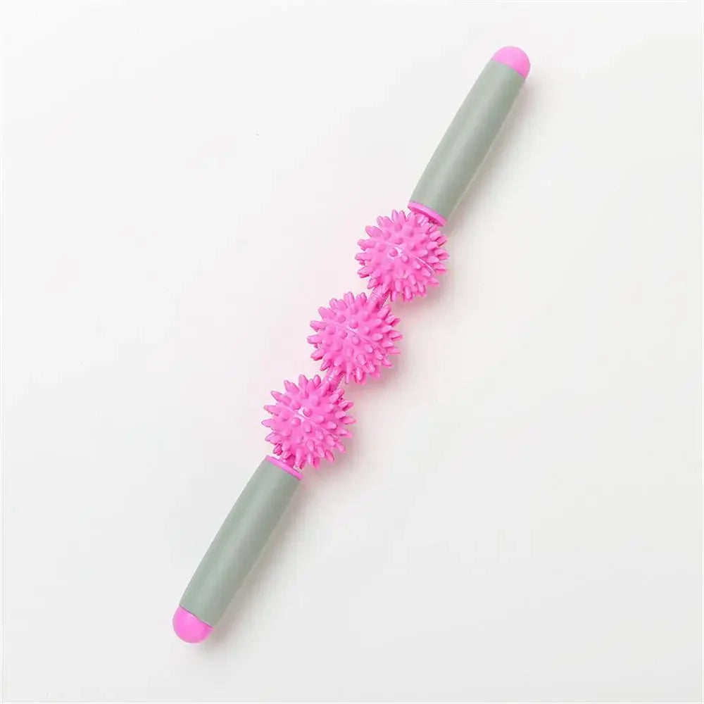 Spiky 3-Ball Massage Stick for Trigger Point, Facial Cellulite, Muscle Roller Yoga Fitness Legs Arm