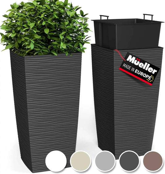 Heavy Duty Tall Planter, Indoor/Outdoor Plant, 2-Piece Set, 24”, Modern Design, Built-in Drainage