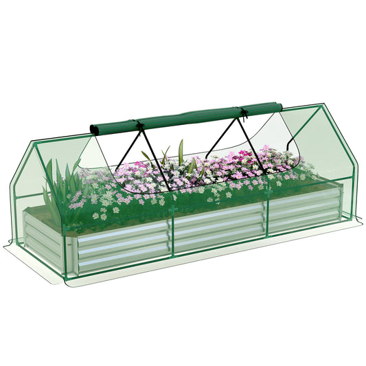 Outsunny 8.6 X 3 X 1ft Galvanized Raised Garden Bed with Mini Greenhouse Cover