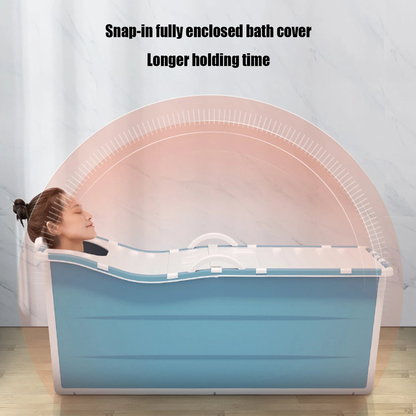 53" Extra Large Portable Foldable Bathtub for Adults, SPA Soaking Tub with Cover Lid Thickened, Blue