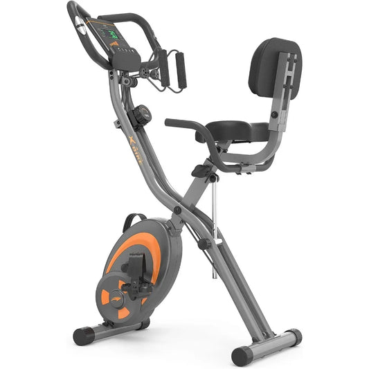 Folding Stationary Bike Recumbent Exercise Bike w/Arm Resistance Bands-Pulse Sensor - LCD Monitor