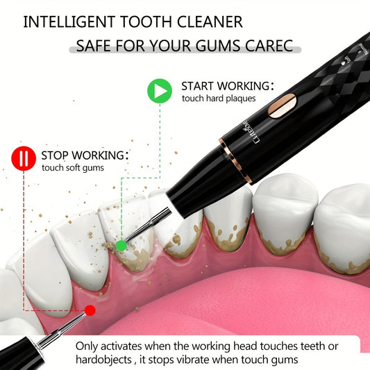 LED Dental Calculus Remover Kit - 4 Cleaning Modes, 3 Replaceable Heads, Hypoallergenic, USB Powered