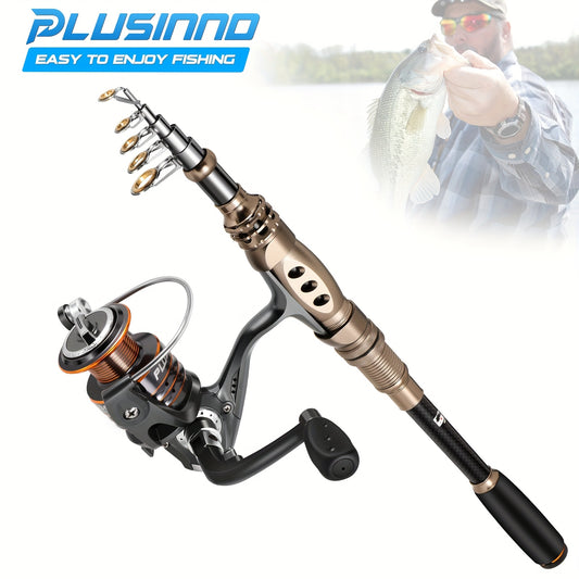 PLUSINNO Telescopic Fishing Rod & Reel Combo II, Complete Fishing Kit With Case, Smooth 12+1 BB Spinning Reel