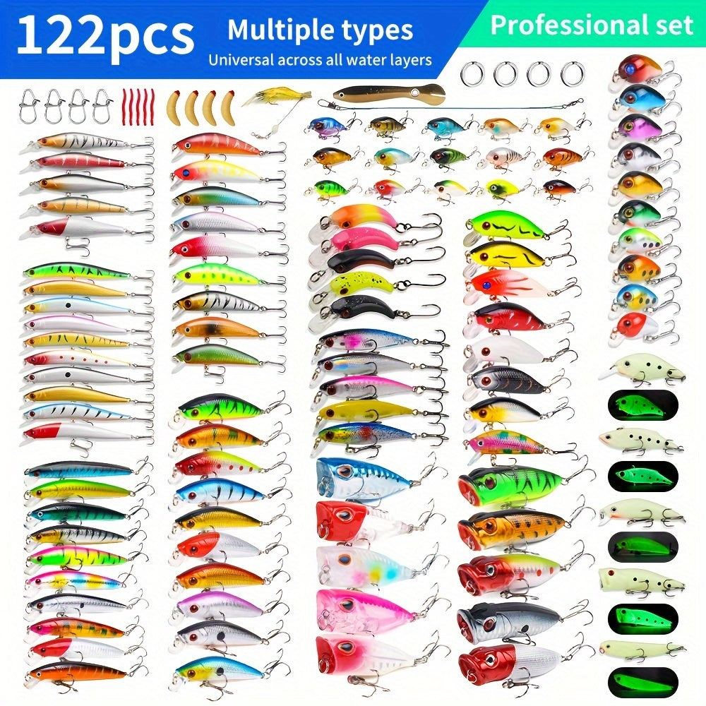 Hard Fishing Lures Set, Includes Minnow Popper Pencil Crank Baits for Bass Pike Fit