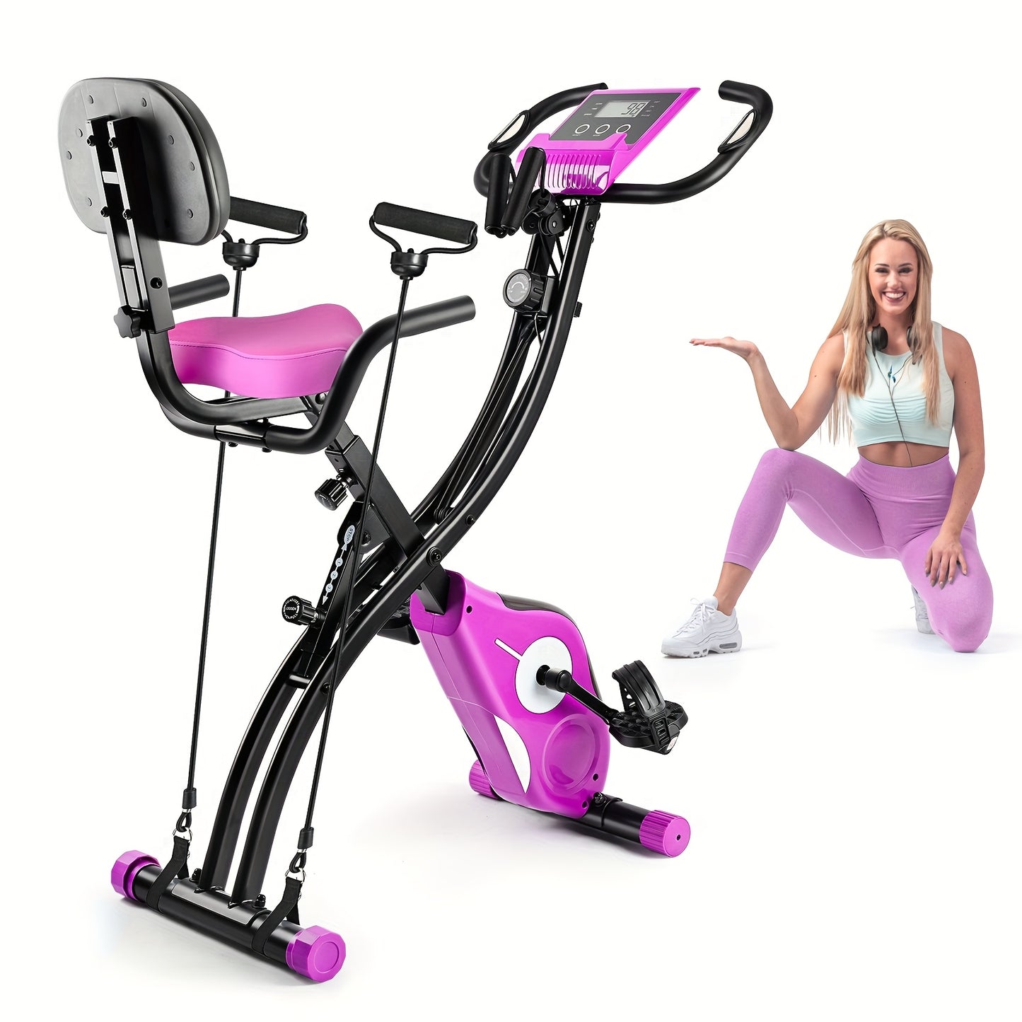 Magnetic Exercise Bike with 8-Level Adjustable Resistance, Bottle Holder & Back Support Cushion