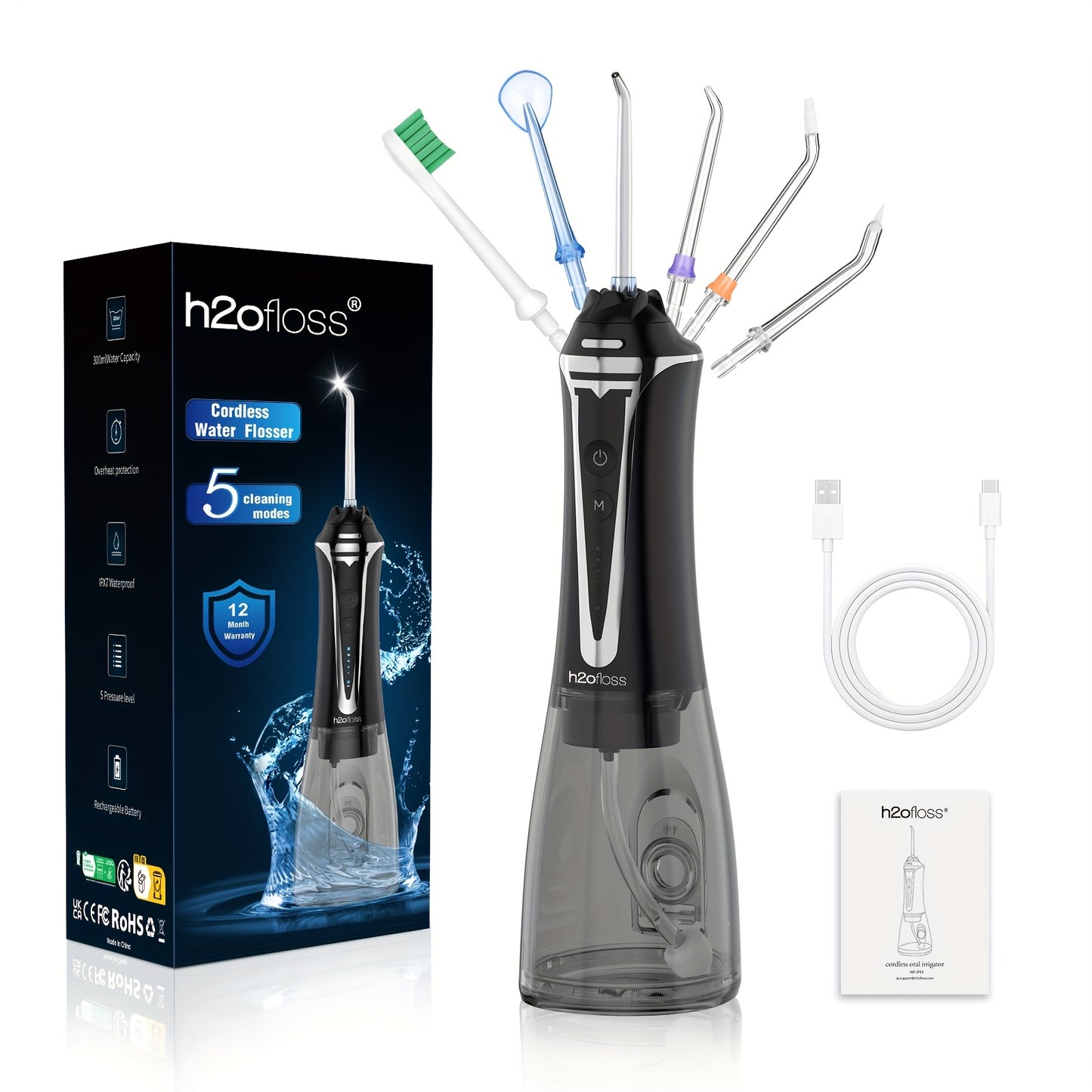 H2OFLOSS Cordless Water Flosser - 5 Modes, Portable, for Home & Travel, Professional Teeth Cleaning