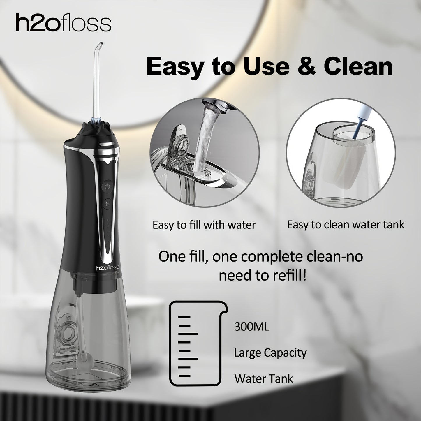 H2OFLOSS Cordless Water Flosser - 5 Modes, Portable, for Home & Travel, Professional Teeth Cleaning