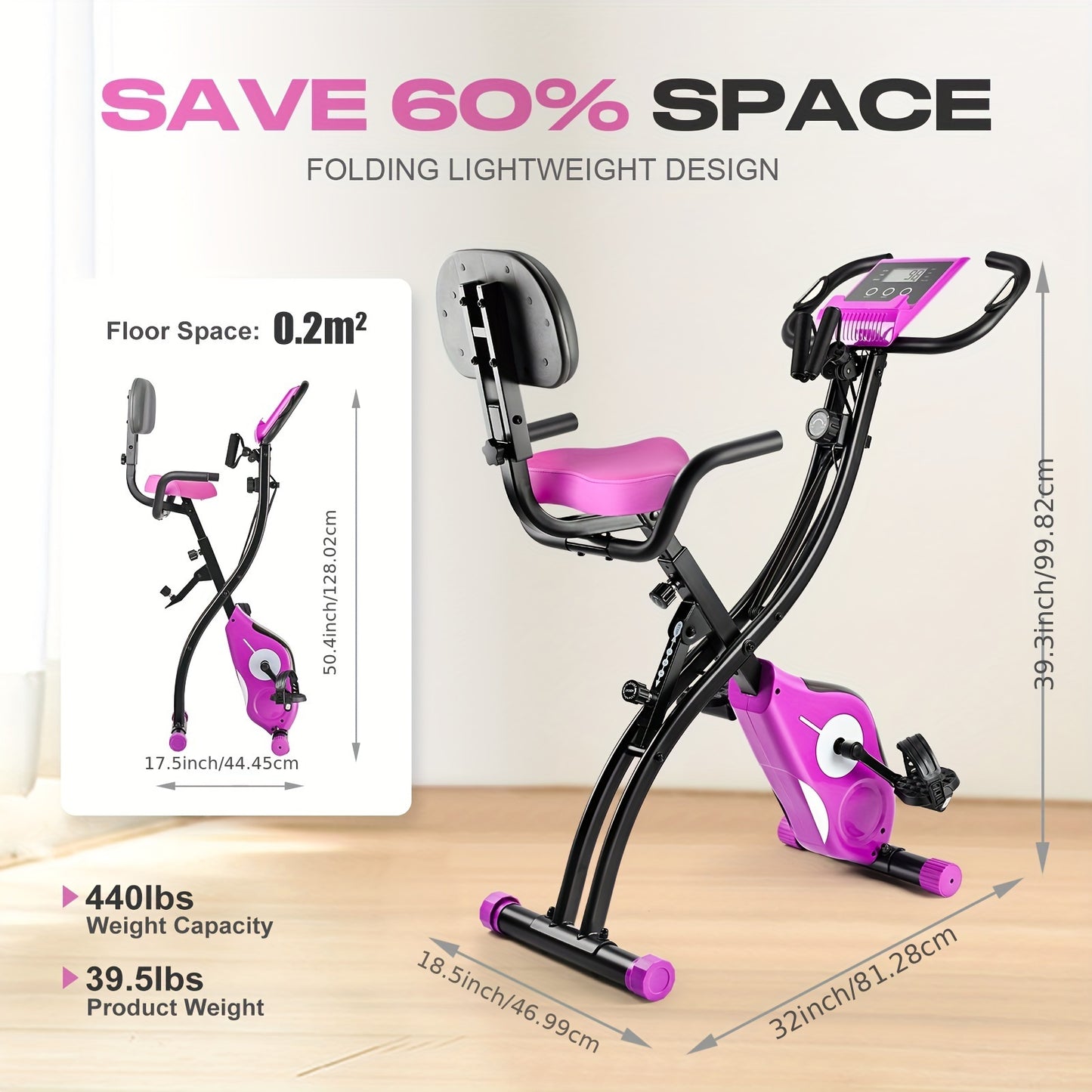 Magnetic Exercise Bike with 8-Level Adjustable Resistance, Bottle Holder & Back Support Cushion