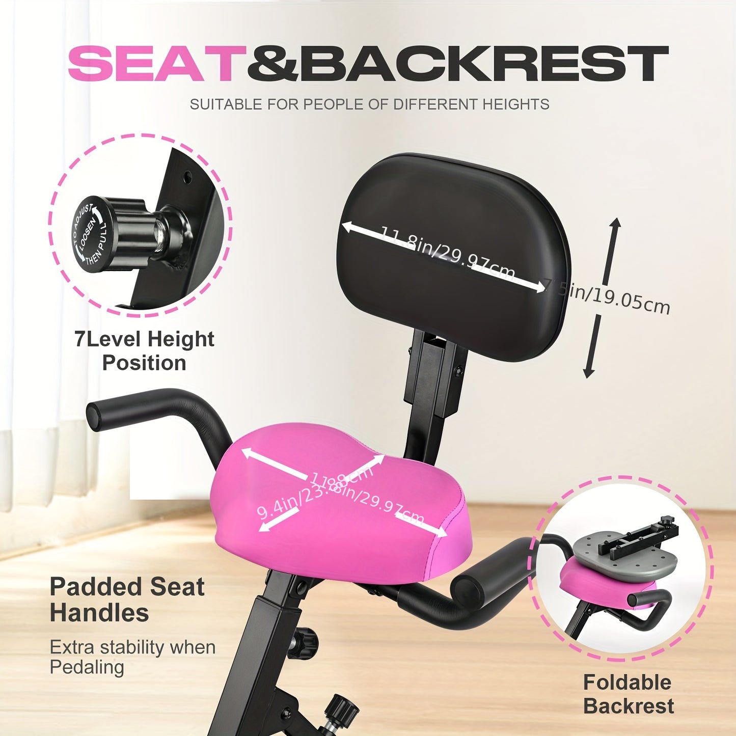 Magnetic Exercise Bike with 8-Level Adjustable Resistance, Bottle Holder & Back Support Cushion