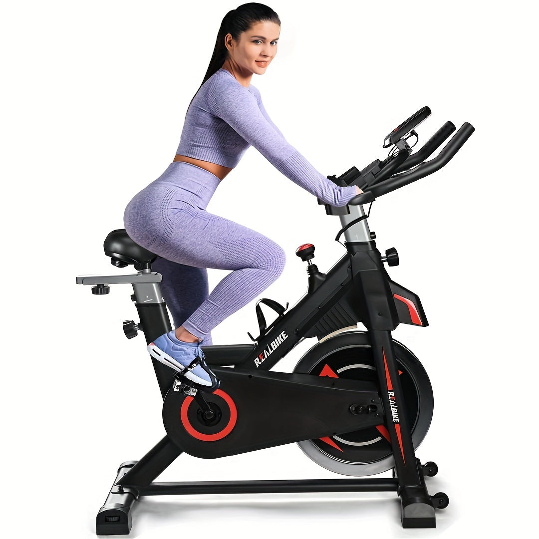 Indoor Exercise Bike with Silent Belt Drive ,Heavy-Duty Flywheel, Adjustable Seat & Upgraded LCD Display