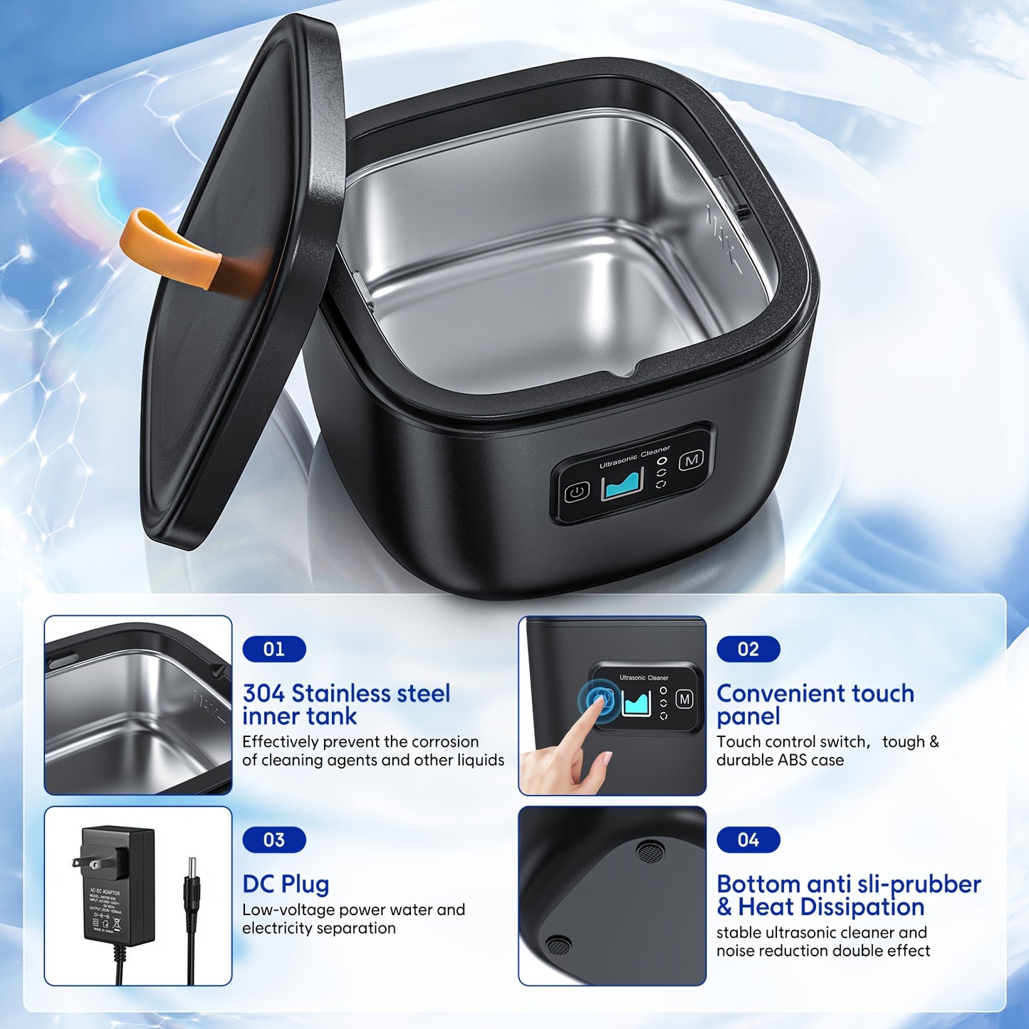 Ultrasonic Denture Cleaner, Multi-Function Jewelry and Oral Care Specialist, 110V-240V AC Powered