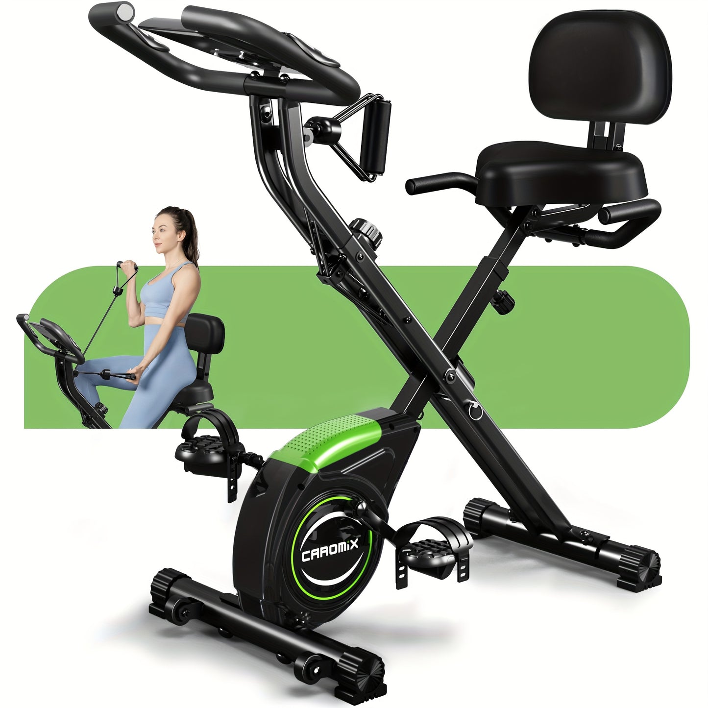 Caromix Folding Exercise Bike - 16-Level Adjustable Magnetic Resistance - Soft Cushion for Home Workout