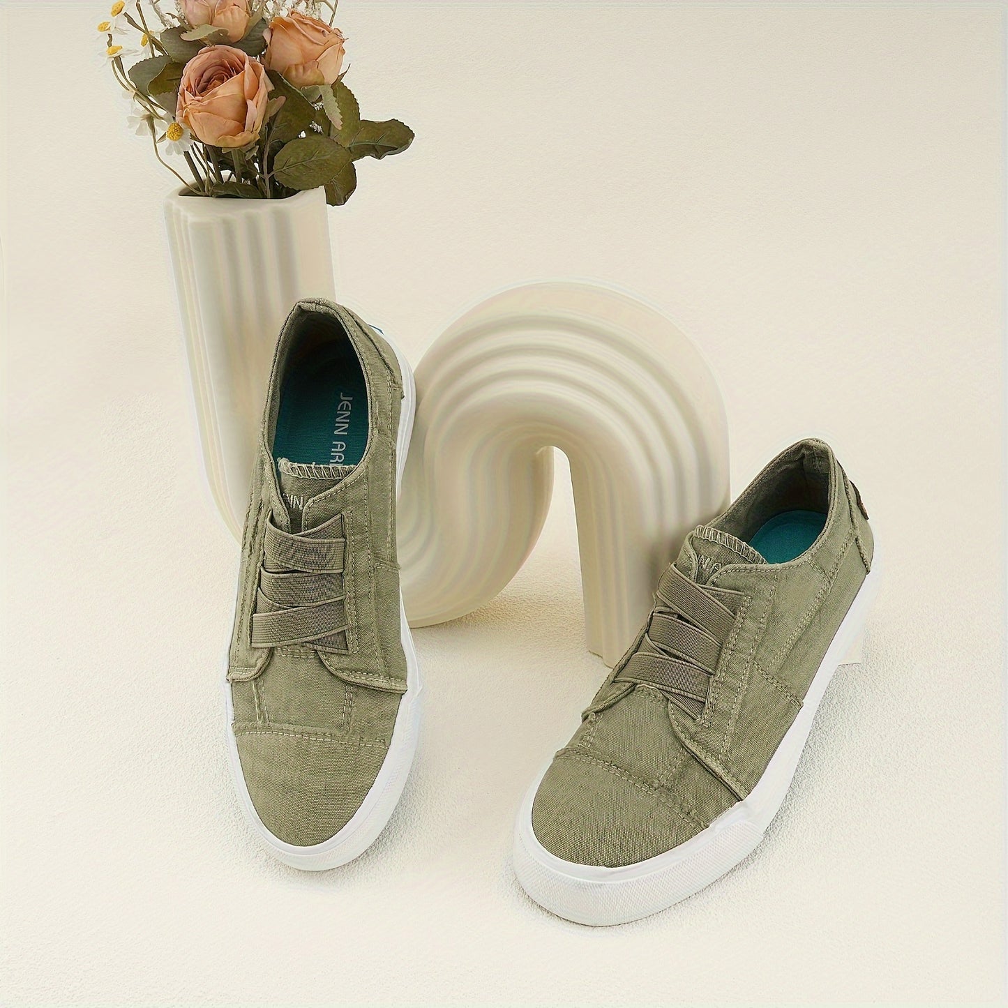 Women's Casual Slip-On Canvas Sneakers - No Laces, Elastic Low Top