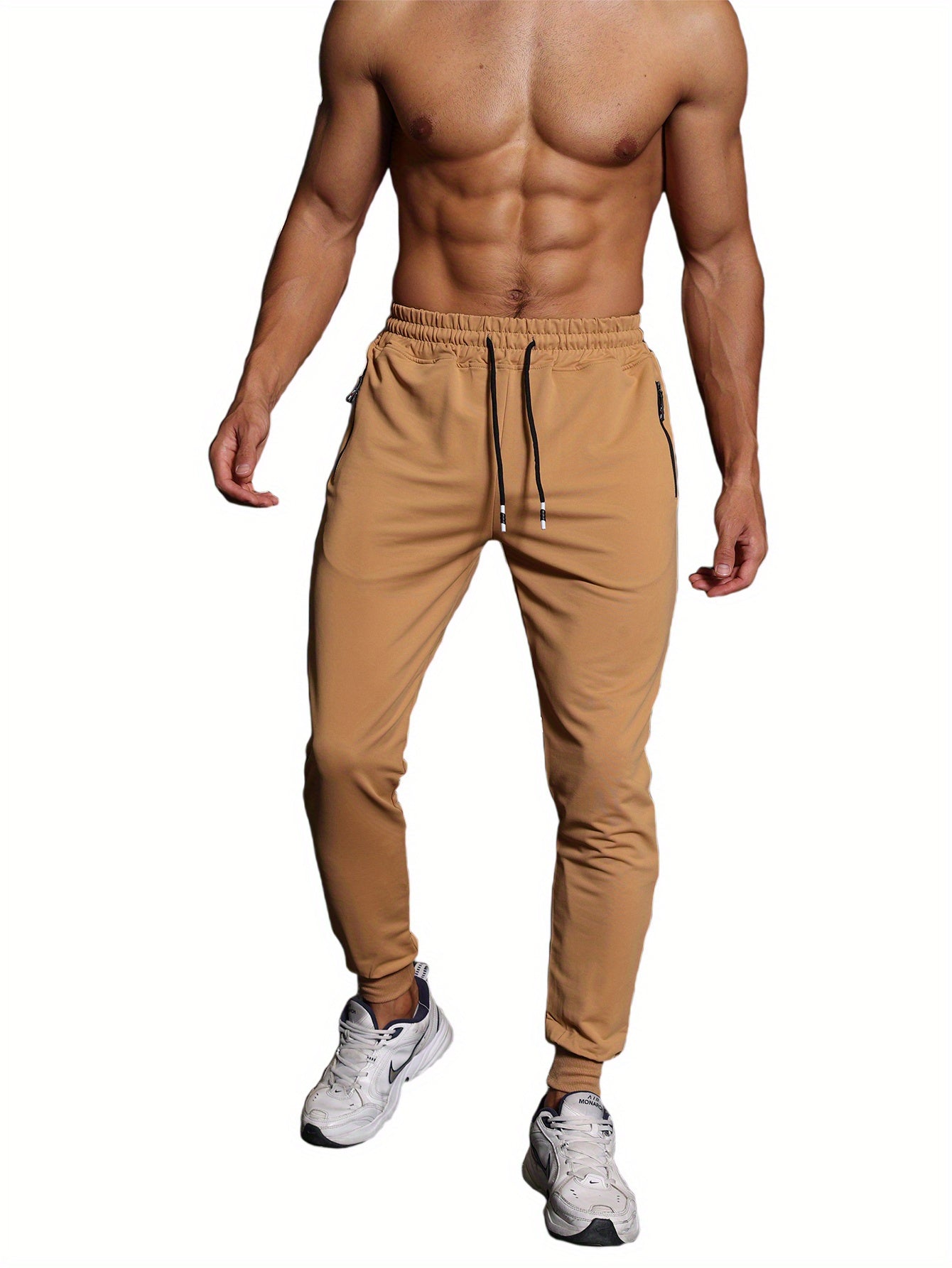 3-Pack Men's Athletic Sweatpants - Knit Fabric, Skinny Fit, Medium Stretch, with Zipper Pockets and Drawstring