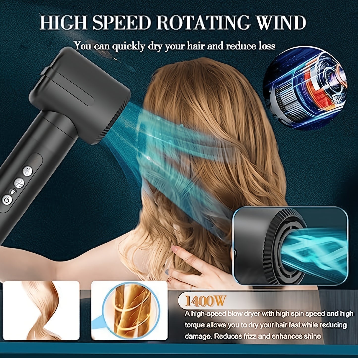 Professional 7-in-1 Hair Brush With High-Speed Negative Ion Hair Dryer, 110,000 RPM High-Speed