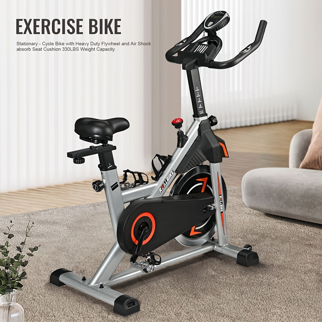 Indoor Exercise Bike with Silent Belt Drive ,Heavy-Duty Flywheel, Adjustable Seat & Upgraded LCD Display