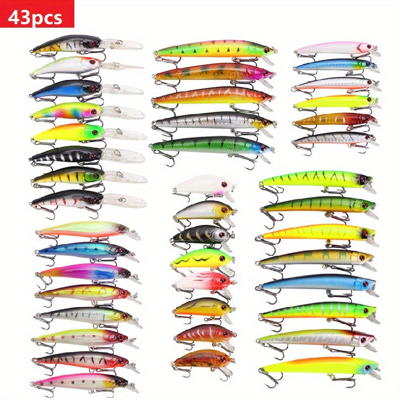 Topwater Minnow Fishing Lures Set, ABS Hard Bait Plastic Crank Baits, Versatile Fishing Tackle Kit