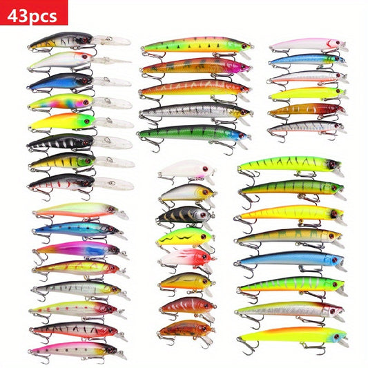 Topwater Minnow Fishing Lures Set, ABS Hard Bait Plastic Crank Baits, Versatile Fishing Tackle Kit