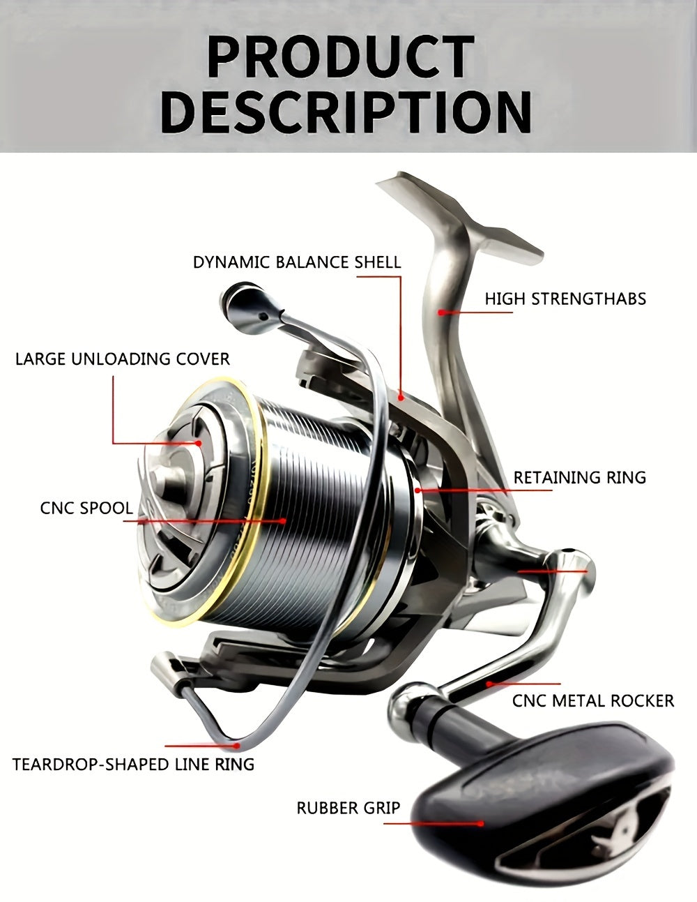 High-Power Spinning Fishing Reel - Dual Sealed Bearings, Instant Anti-Reverse Clutch, Interchangeable Handle