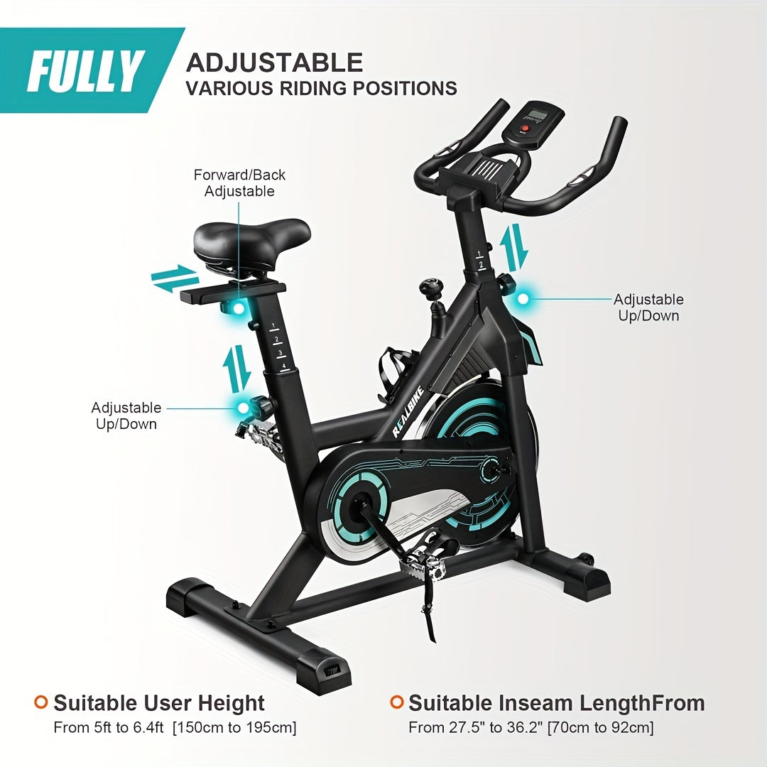 Indoor Exercise Bike with Silent Belt Drive ,Heavy-Duty Flywheel, Adjustable Seat & Upgraded LCD Display