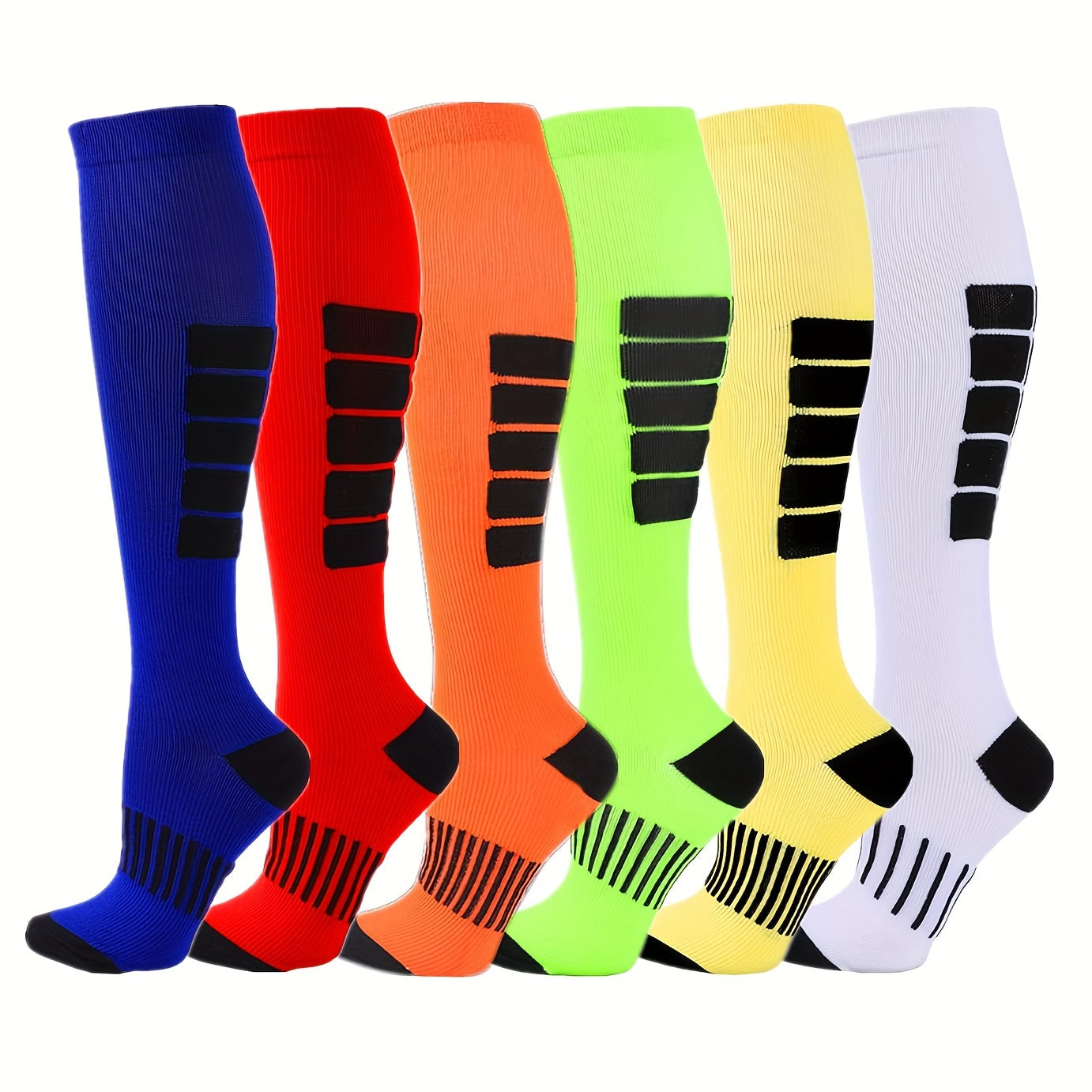 6 Pairs Compression Knee-High Socks for Outdoor Sports – Breathable & Comfy for Running, Cycling