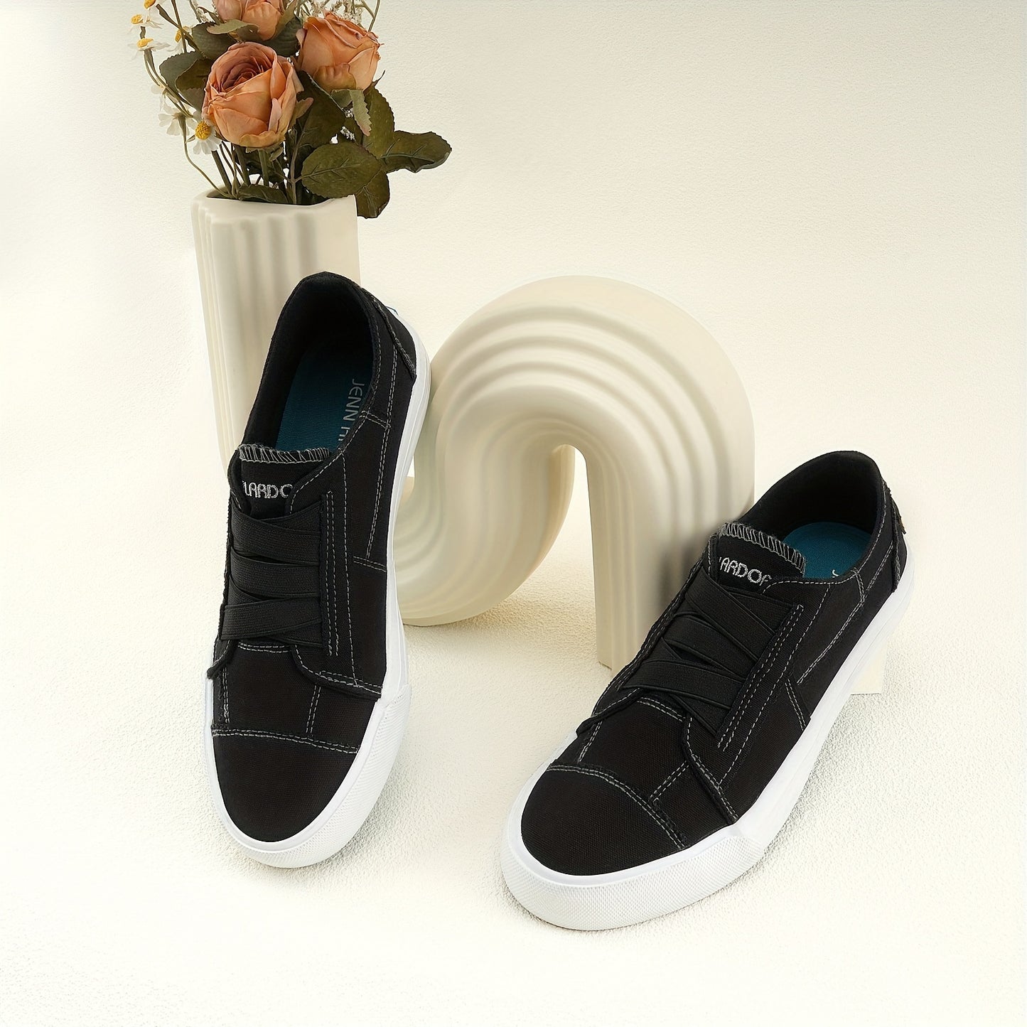 Women's Casual Slip-On Canvas Sneakers - No Laces, Elastic Low Top