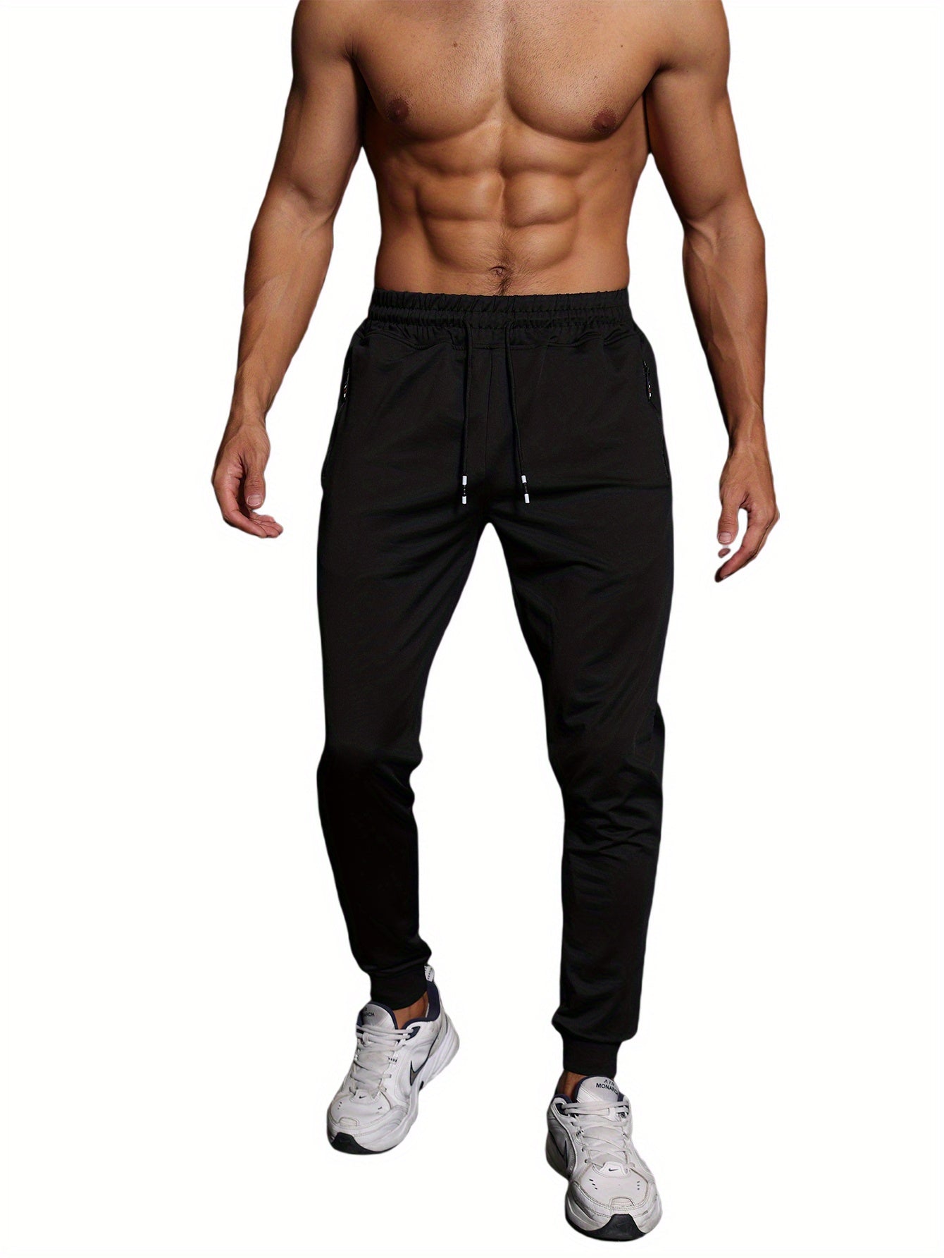 3-Pack Men's Athletic Sweatpants - Knit Fabric, Skinny Fit, Medium Stretch, with Zipper Pockets and Drawstring